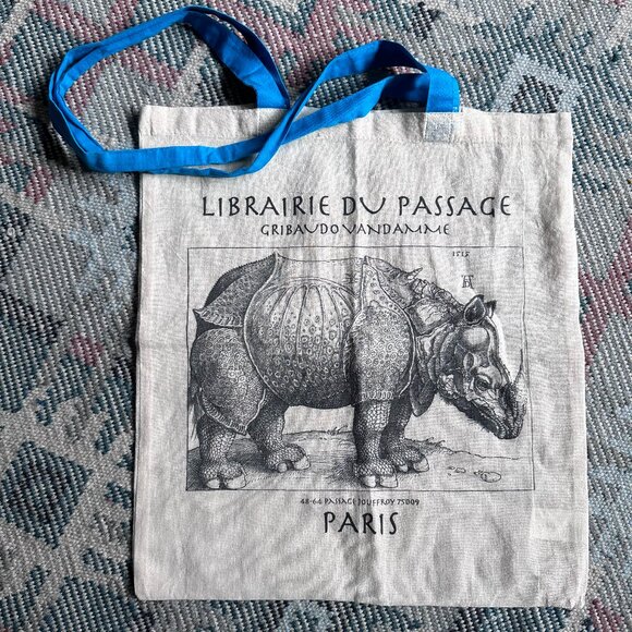 NWOT Librairie du Passage Tote Bag with Durer Rhino Print - Picture 1 of 2